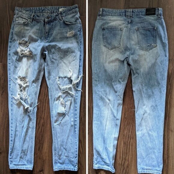 Anine Bing - Distressed Destroyed JeansSize 26 Relaxed FitLight Wash Blue